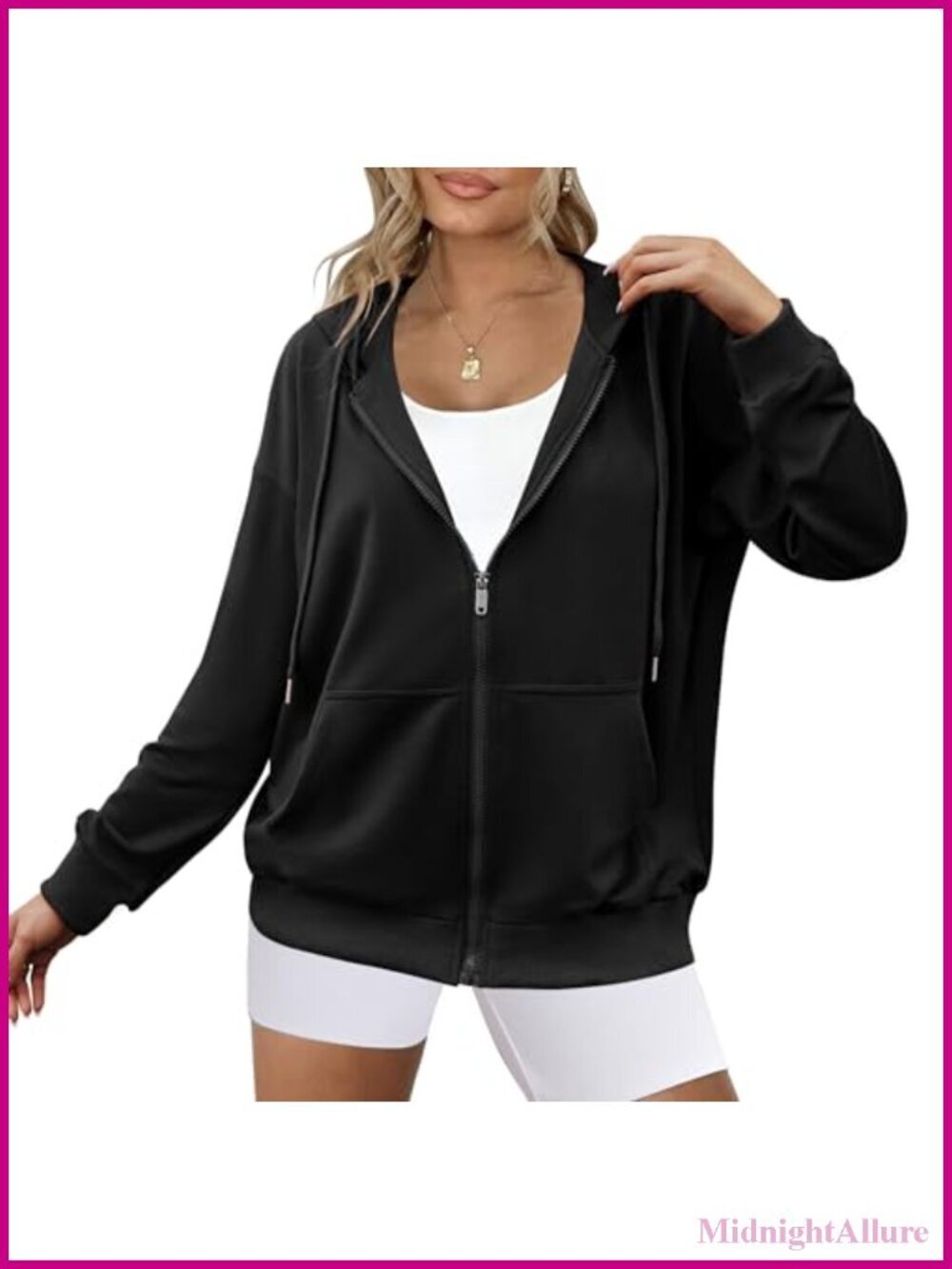 Women's Lightweight Full Zip Hoodie Oversized Sweatshirt with Pockets